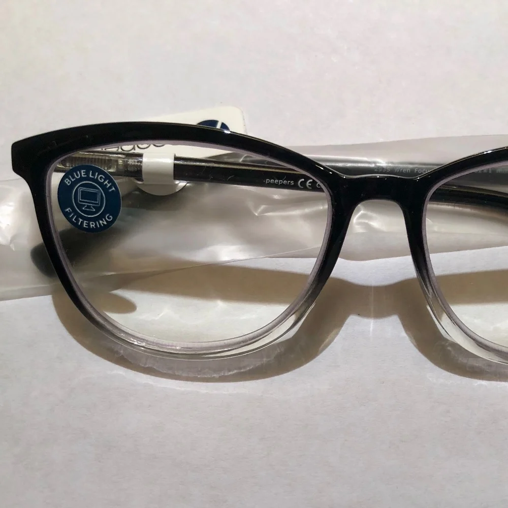 NEW‎ Anthropologie Peepers Black Wren Blue Light Filtering Glasses +1.25